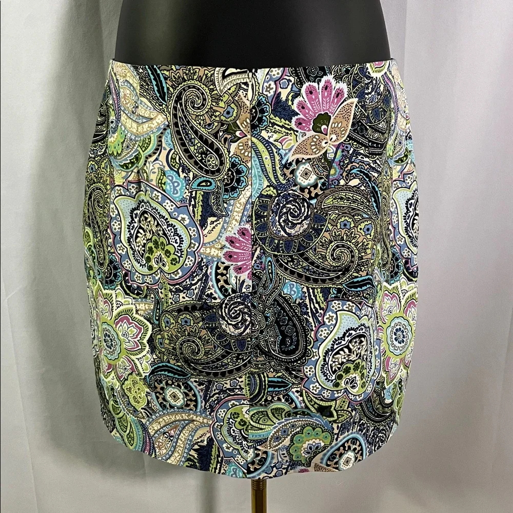 Talbots Multicolor Floral Paisley Print A-Line Cotton Skirt